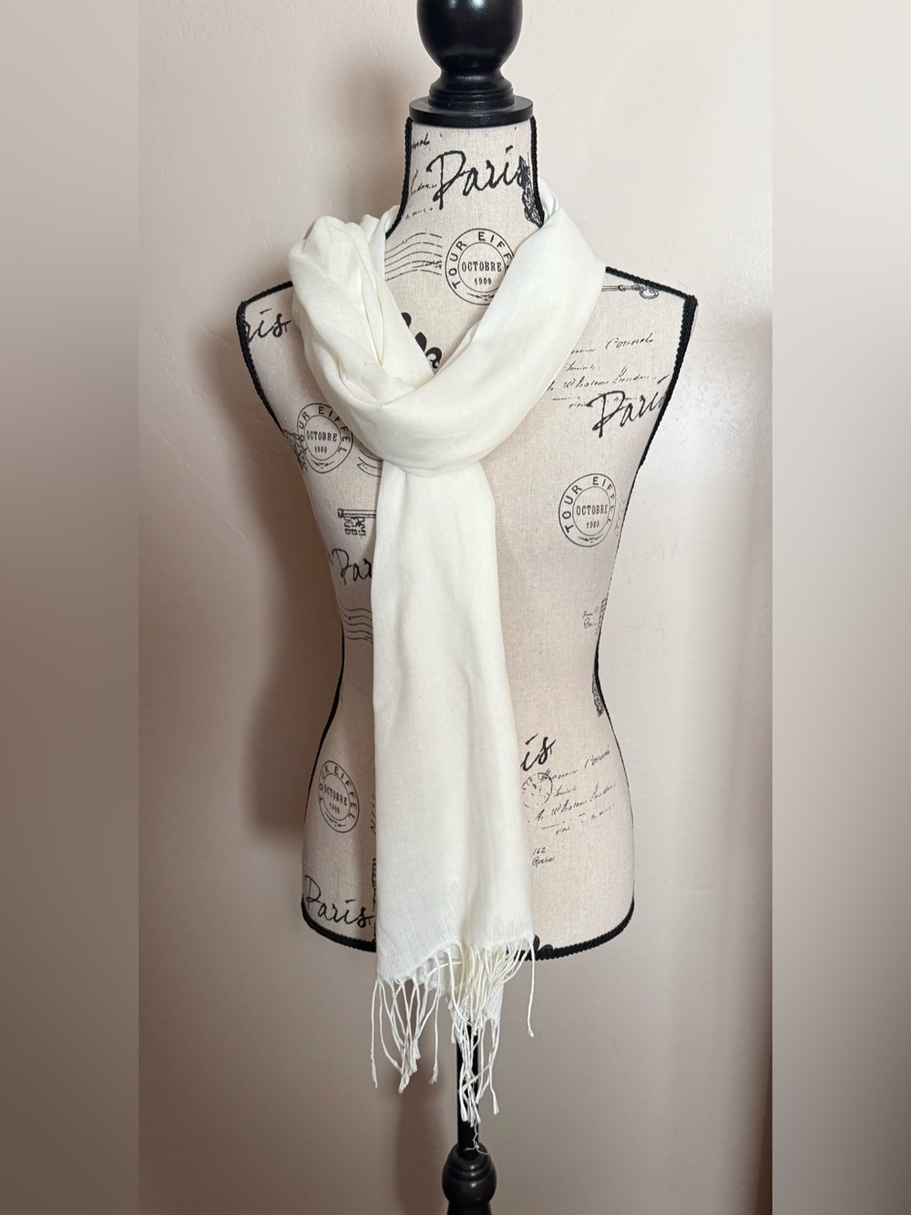 Elegant Cream Fringe Scarf